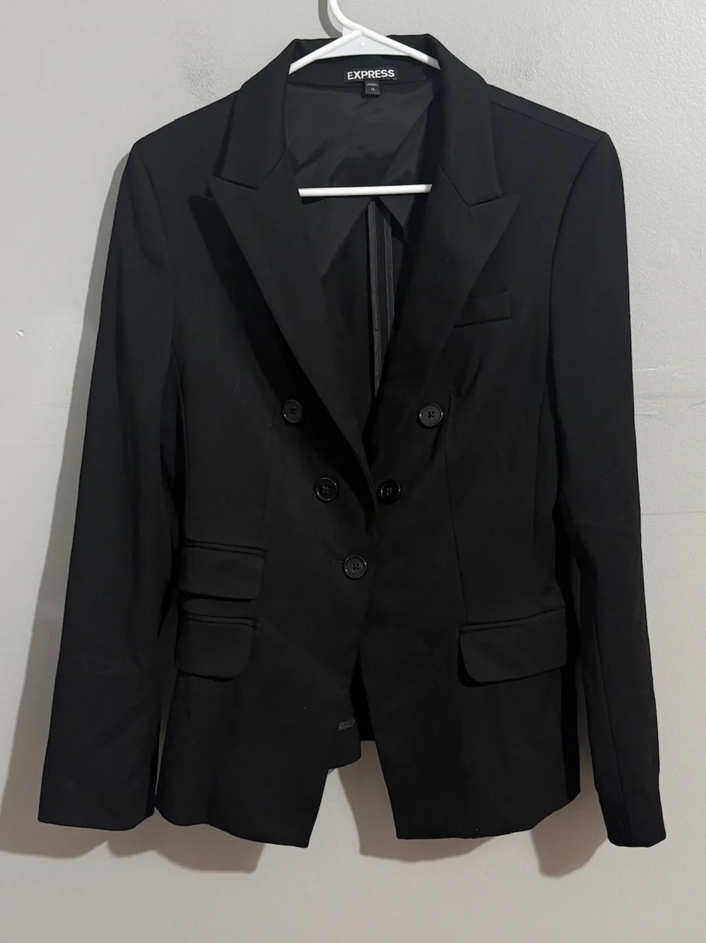 Express Blazer Womens 10 Black Double Breasted Peak Lapel Structured Jacket